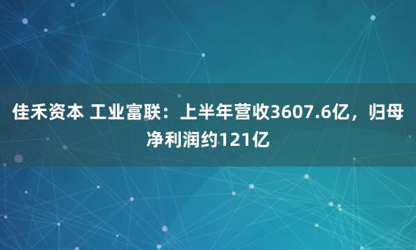 佳禾资本 工业富联：上半年营收3607.6亿，归母净利润约121亿